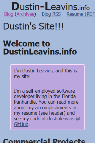 Index of new Dustin-Leavins.info as seen on some mobile devices