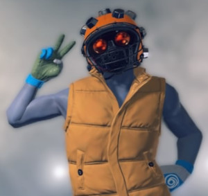 My Trials Rising rider attempting to look cute despite the large helmet and full-face mask.